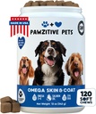 Tyg til hunde, Omega 3 Fish Oil - Hundecoat & Hudtillæg - USA Produkt - Itch Relief, Hot Spot Treatment - Lakseolie til hunde - 120 bløde behandlinger - Kløe hud Relief, Shedding, Hip & fælles