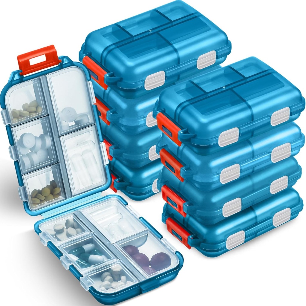 Meekoo 8 Pcs Travel Pill Organizer Pocket Bærbar Pill sag Daglig Container lille Container Medicin Rejser med 10 kompartmenter for purse Fish Oil Medicine (Sky Blue)