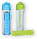 Water Bottle and Pill Organizer - 400ml Travel Water Bottle with 7 Day Weekly Pill Case - Medicine Planner Vitamin Holder with Free Cleaning Brush. Perfect for Sports and Travel (Blue)
