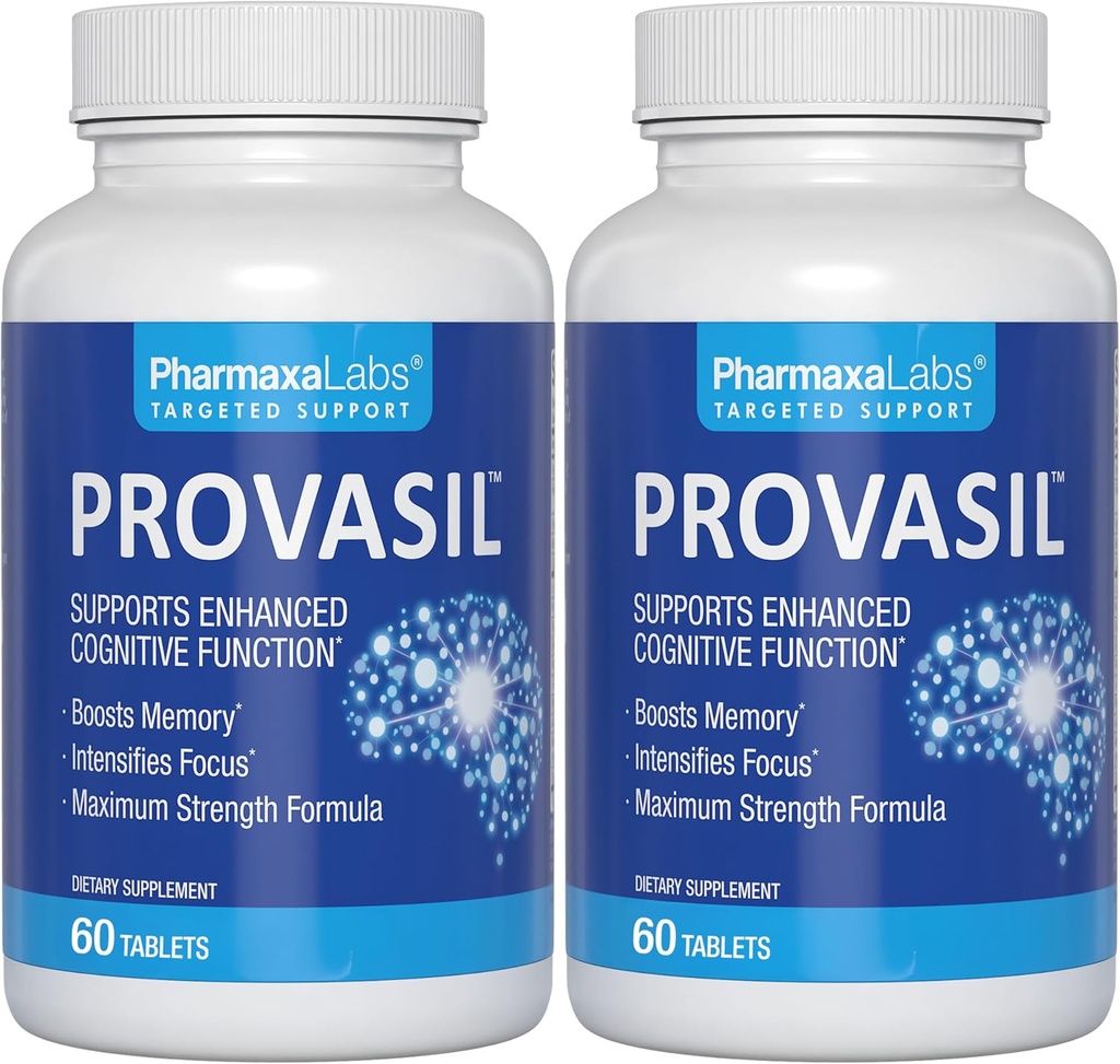 Provasil Brain Supplement for Memory, Focus, Mood & Concentration Note 124; Ginko Leaf Flavonoids, Bacopa Monnieri & Biottin Note 124; Forbedre mental ydeevne, Opmærksomhed & Kognitiv Sundhed (pakke med 2)