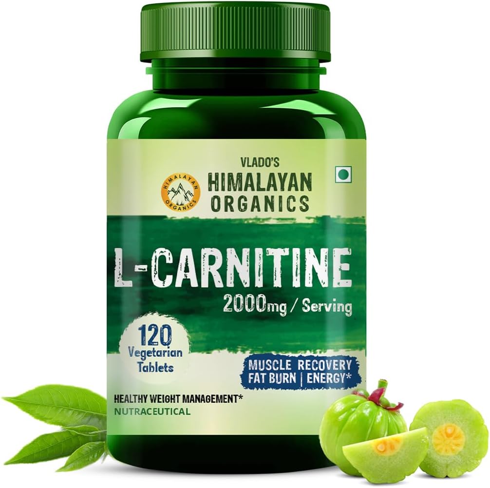 Himalayan Organics L- Carnitin L- Tartrate med Green Tea Extract 2000 Mg - 124; Sund vægthåndtering124; Understøtter Muscle Recovery, Boost Energy, Endurance og Fat Burn -120 Vegetariske tabletter