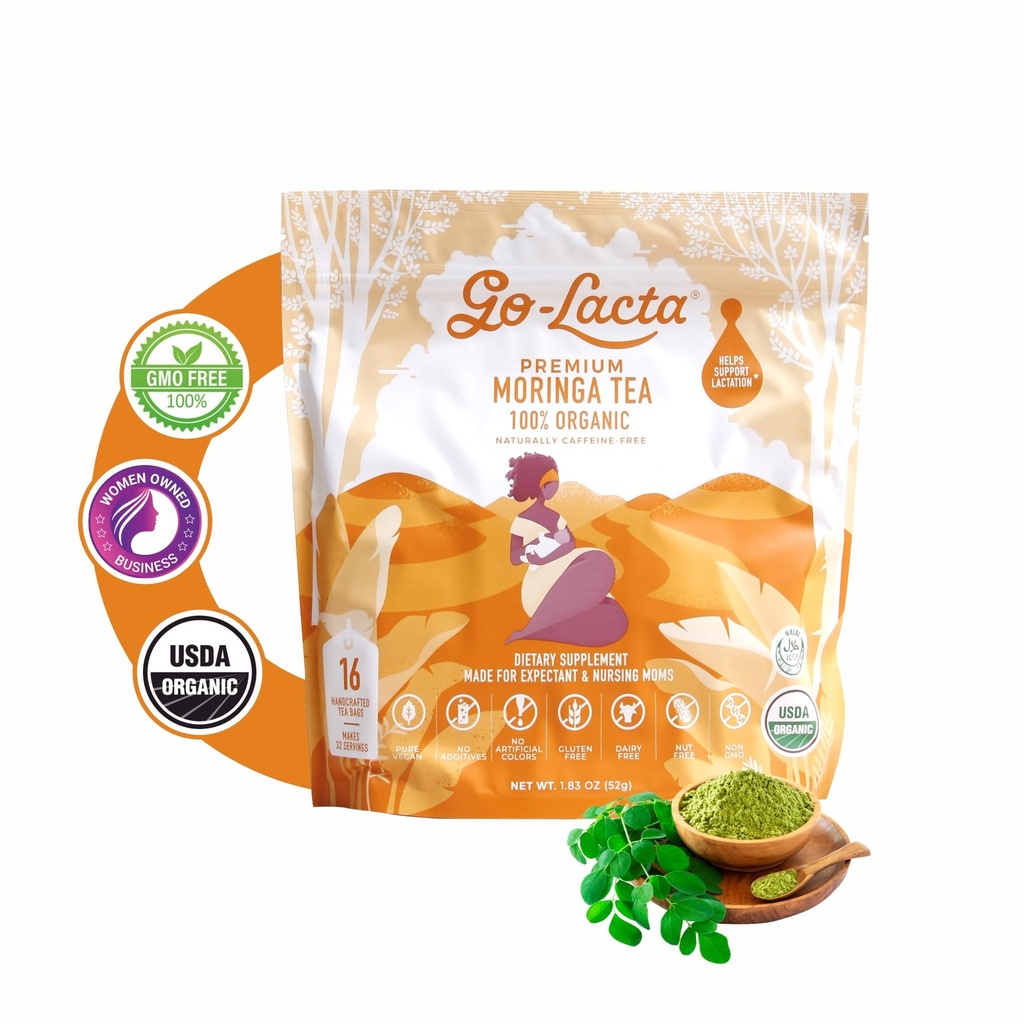 Go-Lacta Organic Moringa Tea - Forøg brystmælksydelse - Naturlig Amning Tea for ammende mødre - Kaffe- Gratis Herbal Galactagogue - Prenatal Safe - 32 Tjenester
