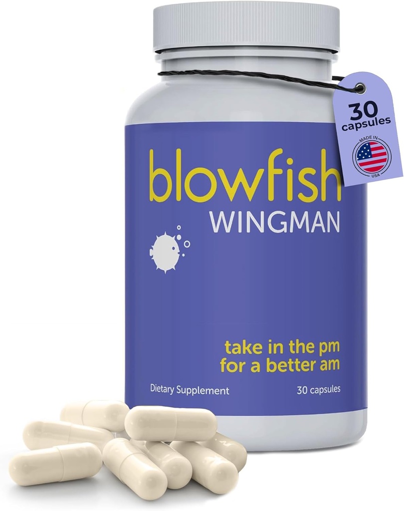 Blowfish Wingman against 124; Feel better After Dricking with DHM, L- Cysteine, & Electrolytes against 124; Pre- Alkohol leverstøtte & Hydration