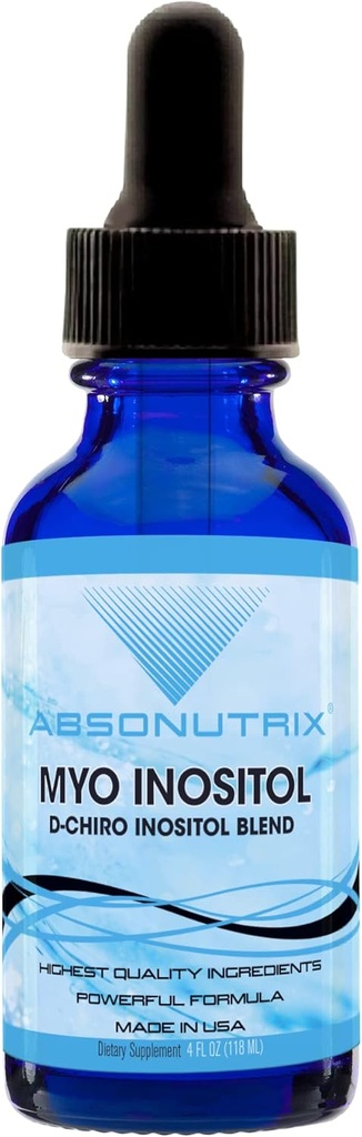 Absonutrix Myo Inositol & D- Chiro Inositol Blend 590 mg, 4 Fl Oz Drops, 200 Potent Servering, Biotilgængelighed, Quick Absorption, GMP- Certified, Non- GMO, Cruelty- Free, Made in USA