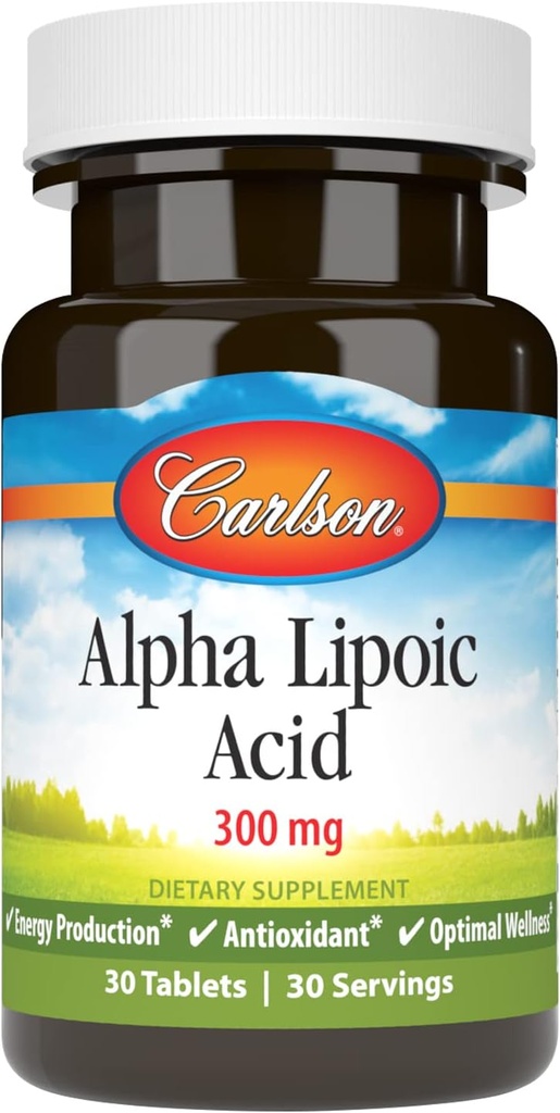 Carlson - Alpha Lipoic Acid, 300 mg, Energiproduktion, Universal Antioxidant, 30 tabletter