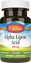 Carlson - Alpha Lipoic Acid, 300 mg, Energiproduktion, Universal Antioxidant, 30 tabletter