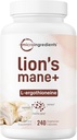 Mikroingredienser Lions Mane supplement kapsler, 240 Veggie kapsler med L- Ergothioneine, 4 Måned Supply Bly 124; Brain, Energy, & immunforsvar Support 124; Non- GMO