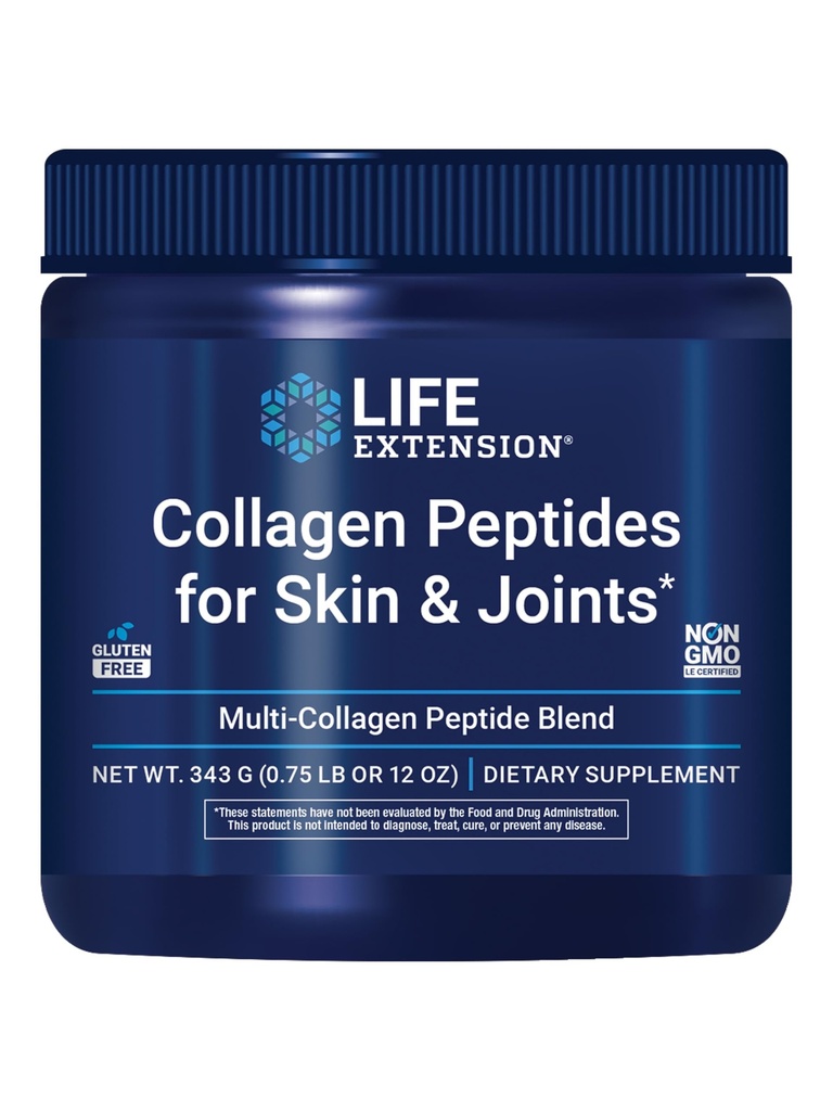 Life Extension Collagen Peptider til hud & joints, Collagen Typer I, II & III i en Easy- Mix Powder, Gluten Free, Non- GMO, netto Vægt 343 Grams