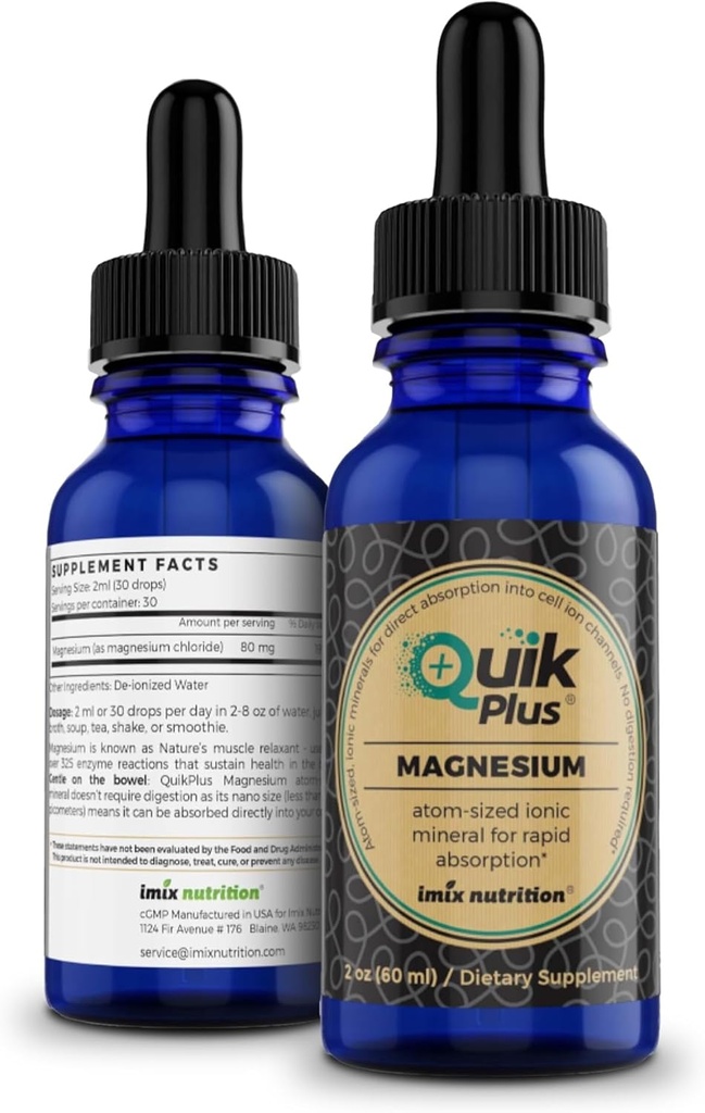 QuikPlus flydende mineralsk supplement til voksne - Vegan, Glutenfri, Alle naturlige, stærkt biotilgængelige - 2 oz flaske (Magnesium)