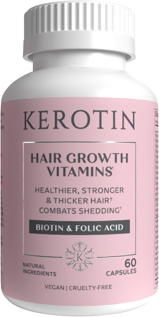 Kerotin hårvækst Vitaminer, biotin supplement, DHT Blocker, Collagen Stimulator, for hårtab støtte, Nail & hudpleje, omfatter Saw Palmetto, Vitamin D3 & mere - 60 piller (1 måned Tilgang)