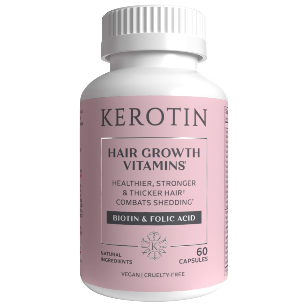 Kerotin hårvækst Vitaminer, biotin supplement, DHT Blocker, Collagen Stimulator, for hårtab støtte, Nail & hudpleje, omfatter Saw Palmetto, Vitamin D3 & mere - 60 piller (1 måned Tilgang)