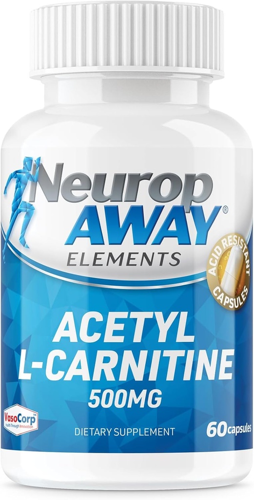 NeuropAWAY elementer Acetyl L- Carnitin 500mg 60ct kapsler (60 500 mg kapsler Per flaske) Veggie Caps Tredjeparts testet Made in USA