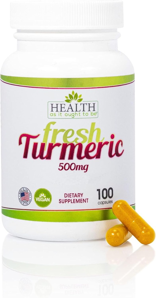 Health As It Ought To Be Fresh Turmeric 500 mg Supplement | Standardized Extract for Optimal Effect | 100 Capsules