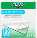 CURAD Steril Non- Adherent Pads (pakke med 100), 3 "x4", for blid sårbandage og absorption uden stikning