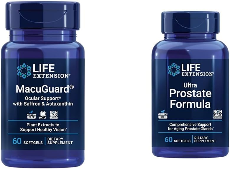 Life Extension Macuguard Ocular Support med Saffron & Astaxanthin 60 Greve og Ultra Prostate Formel Saw Palmetto 60 Softgels