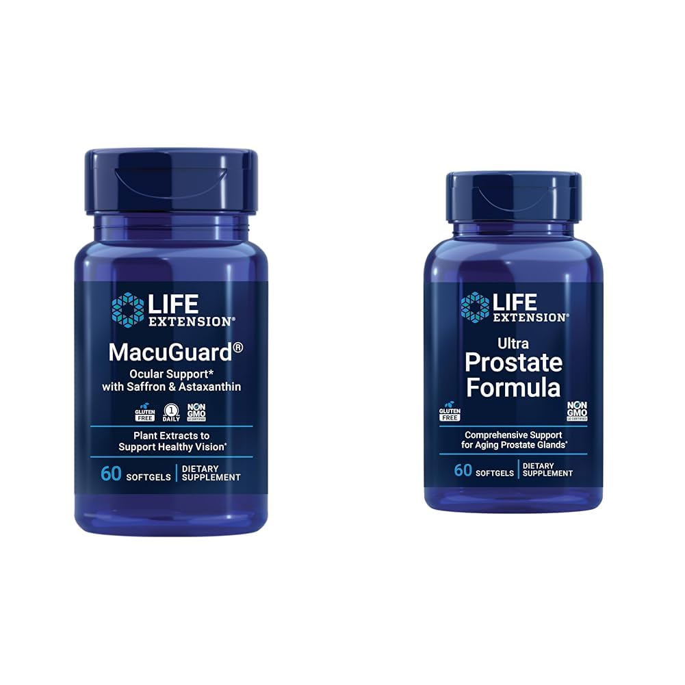 Life Extension Macuguard Ocular Support med Saffron & Astaxanthin 60 Greve og Ultra Prostate Formel Saw Palmetto 60 Softgels