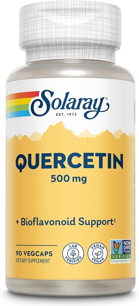 SOLARAY Quercetin 500 mg, Understøtter Sinus, Luftveje, Immunfunktion & Normal, Sunde Urinsyreniveauer, 90 VegCaps
