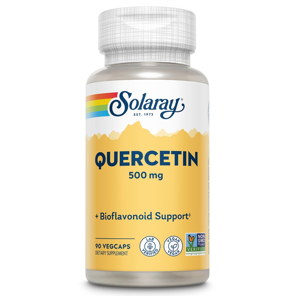 SOLARAY Quercetin 500 mg, Understøtter Sinus, Luftveje, Immunfunktion & Normal, Sunde Urinsyreniveauer, 90 VegCaps