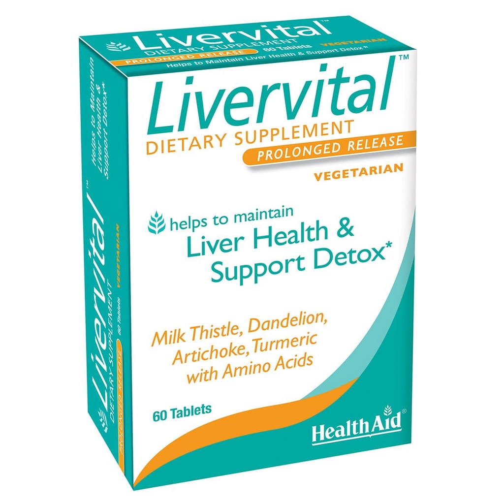 HealthAid LiverVital - Once- Daily Herbal Lever Support med Milk Thistle, Mælkebøtte, Gurkemeje & Artichoke Plus Methionin, Cholin & Inositol- 124; Vegetar, 60 tabletter