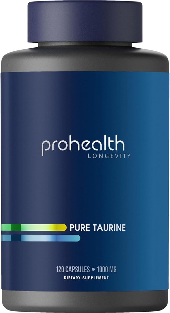 ProHealth Pure Taurine Removal 124; Support Sund Aging, Hjerne og hjerte sundhed, Sports Performance Removal 124; Antioxidant Removal 124; 1000 mg per Capsule Removal 124; Klinisk Studerede, Third- Party Testet, 120 Vegetariske Kapsler