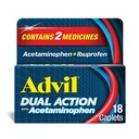 Advil Dual Action Overtrukne kapsler med Acetaminophen, 125mg Ibuprofen og 250 mg Acetaminophen Per Caplet for 8 timers smertelindring - 18 greve