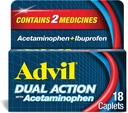 Advil Dual Action Overtrukne kapsler med Acetaminophen, 125mg Ibuprofen og 250 mg Acetaminophen Per Caplet for 8 timers smertelindring - 18 greve