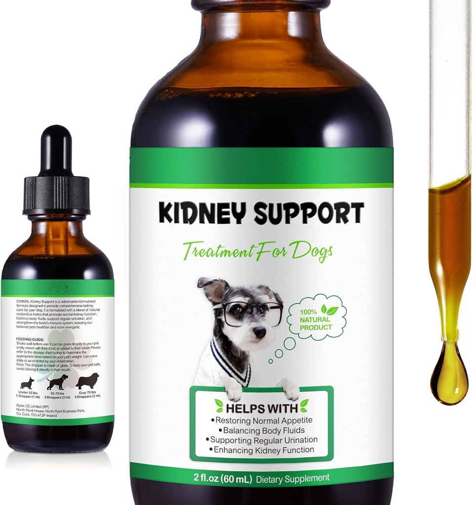 Nyrestøtte til hunde, Nyrestøtte Herbal Supplement Drops Understøtter sund Nyrefunktion & Urinary Tract Sundhed hos hunde Gendannelse Normal Appetit 2 oz
