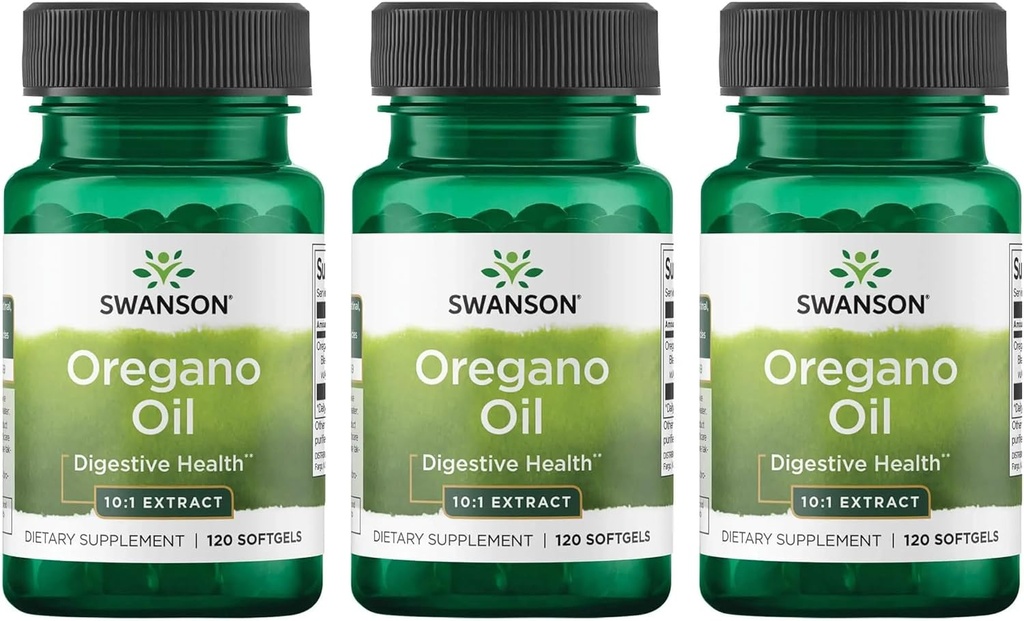 Swanson Oregano Oil 10: 1 Uddrag - Naturligt supplement til fremme af fordøjelsessygdomme og åndedrætsværn - Understøtter Gastrointestinal System & Urinary Tract Health - (120 Softgels, 150mg Hver) (3 Pack)