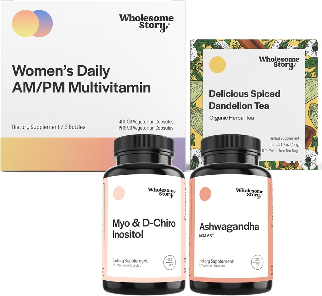Chill Out Bundle (124); Myo Inositol & D Chiro Inositol (124); KSM 66 Ashwagandha Kosttilskud (124; Premium Bioavailable Daily Multivitamin for Women with Iron and Folate) 124; Organic Ristet Mælkebøtte