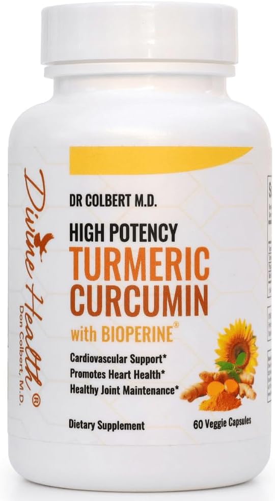 Guddommelig sundhed Dr. Colbert, MD høj potens gurkemeje med BioPerine (Black Pepper for Absorption) 500 mg gurkemeje Extract 95% Curcuminoids & 150mg hele rodgurkemeje 124; 60 kapsler