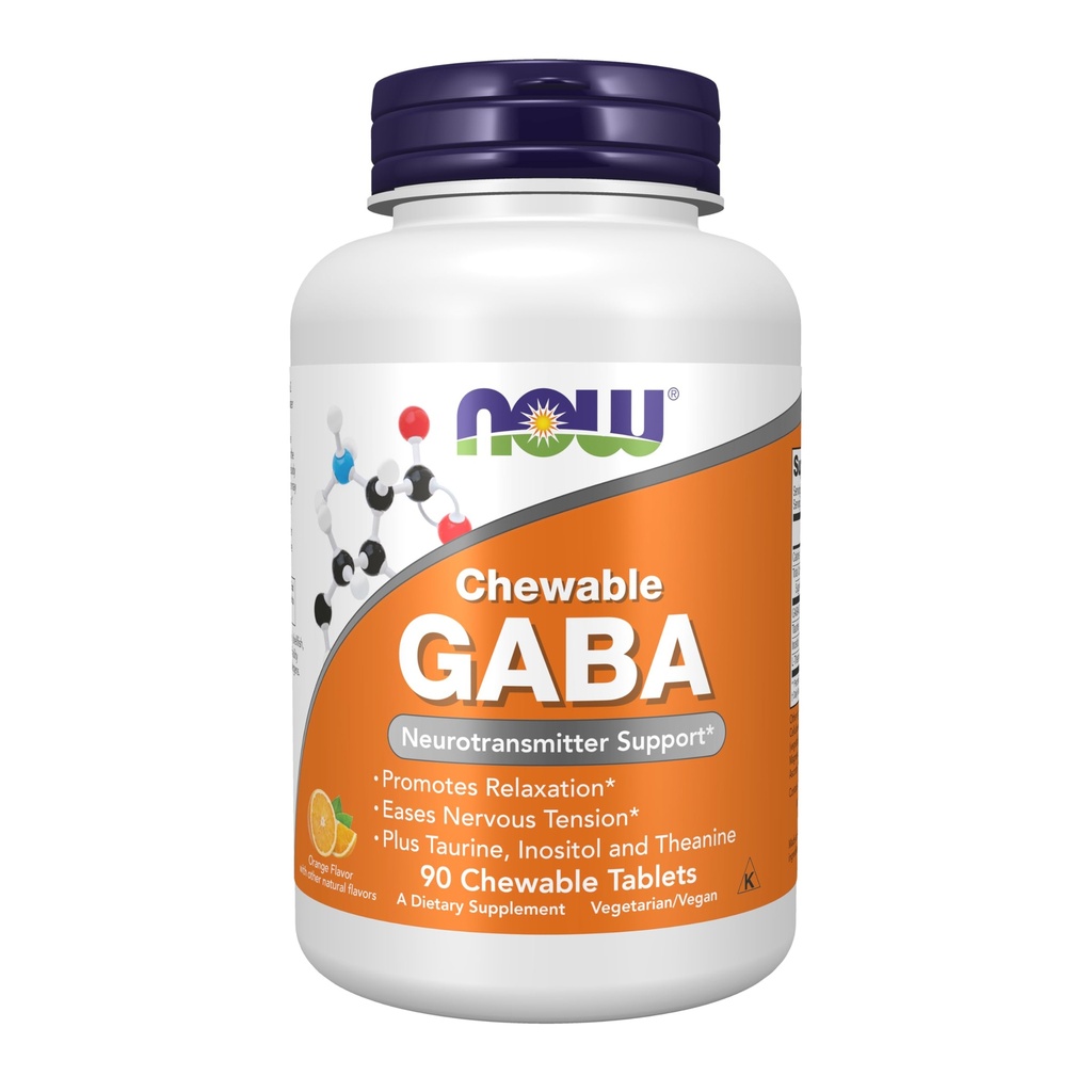 Now Foods Supplements, GABA (Gamma- Aminosmørsyre), Neurotransmitter Support *, Orange Flavor, 90 Chewables