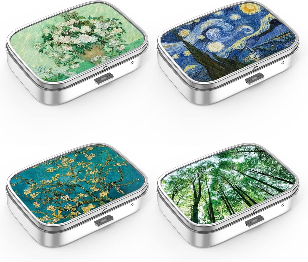 Pill Box 2 Segment Medicine Pill Case, Bærbar Pill Box til Pocket eller Purse Pill Box Dekorative Metal Medicine Vitamin Organizer Unique Gave (4PCS)