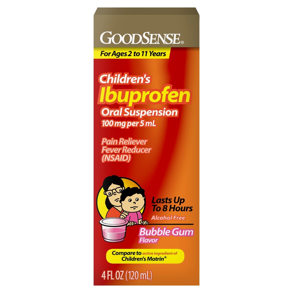 GoodSense Children 's Ibuprofen Oral Suspension, 100 mg pr. 5 ml, Pain Reliever & Feber Reducer, Bubble Gum Flavor