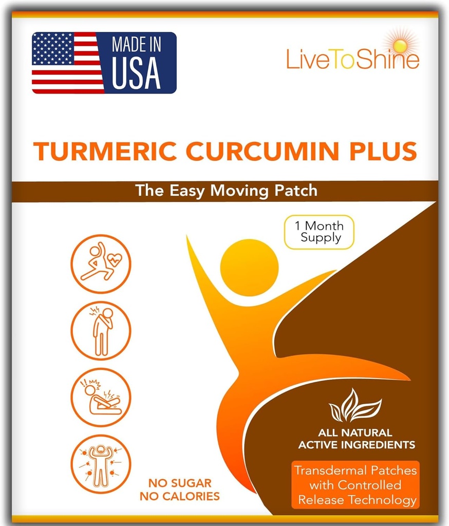 Live til Shine Turmerisk Curcumin Topical Patches for mænd og kvinder - 30 dages forsyning - USA Made