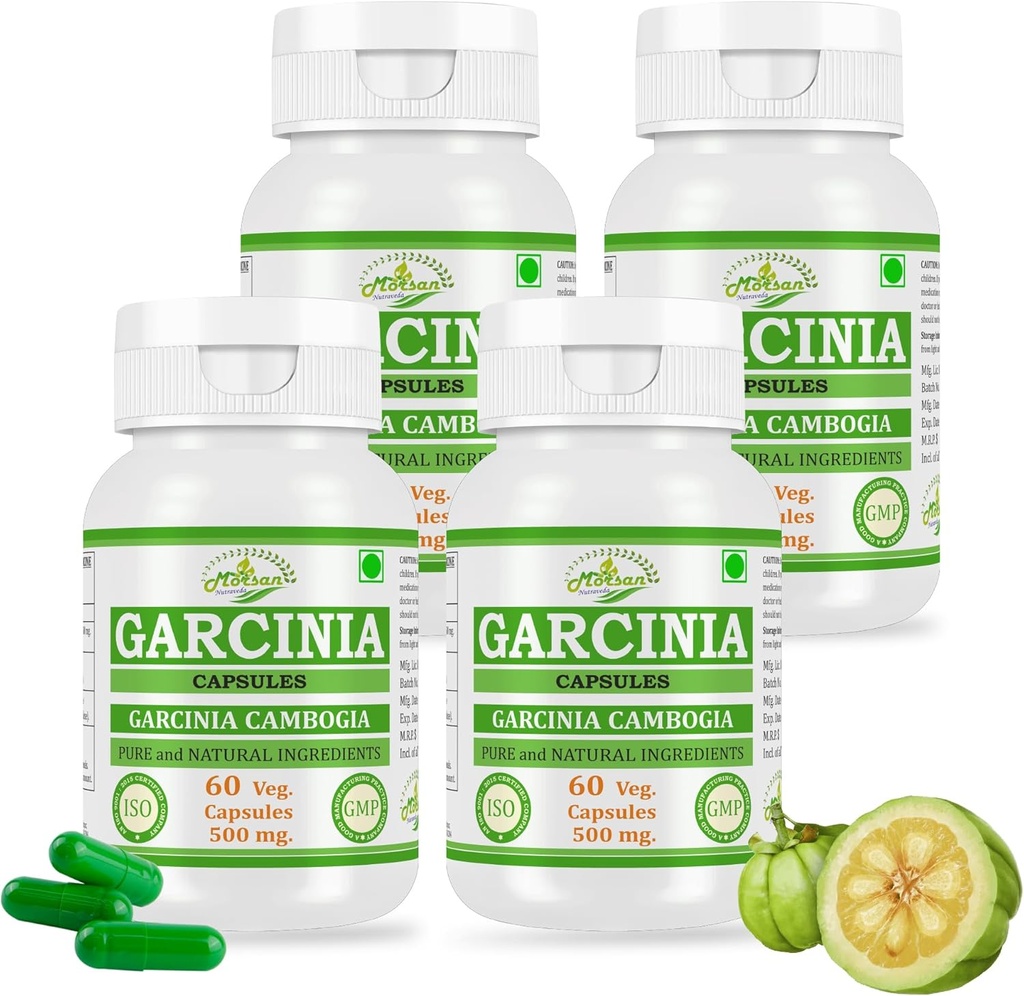Naturlige og Pure Herbal Garcinia CAMBOGIA (Garcinia) Uddrag Kapsler 124; Højeste Potency, 100% Herbal Produkt Budd124; Pakning med 60 X 500 mg. Veg. Kapsler (Pakning med 4 Jar)