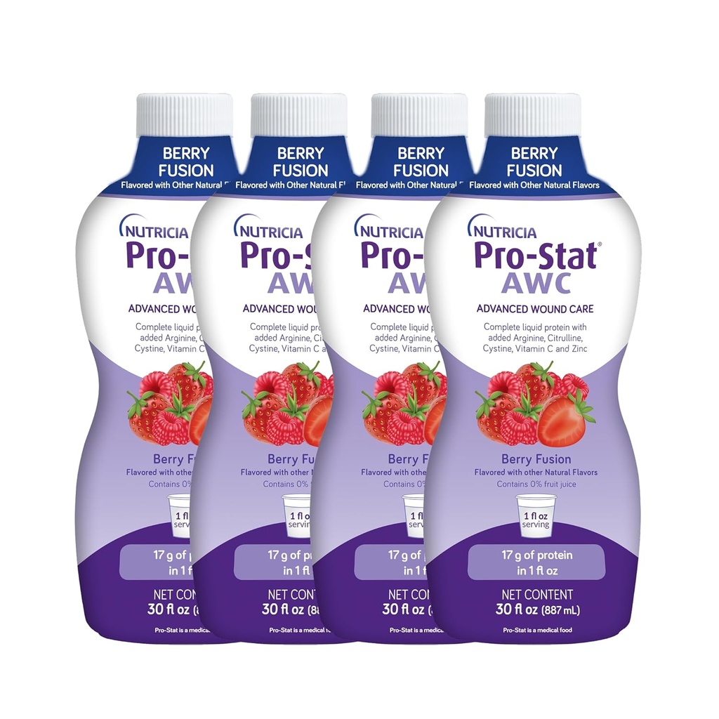 Pro- Stat Advanced Wound Care (AWC), Koncentreret Flydende Protein Medical Food - Berry Fusion Flavor, 30 Fl Oz flaske (sag af 4)