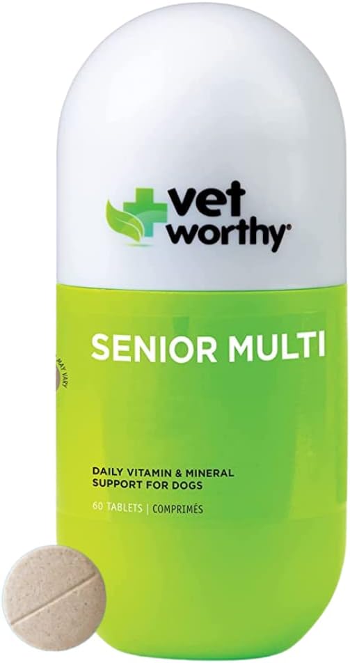Vet Worthy Senior Multivitamin Chewable for Dogs - Antioxidants and Nutritional Support - Daily Support - Essential Vitamin, Minerals, & Enzymes- Lever Flavor Chewable for Dogs - 60 tabletter