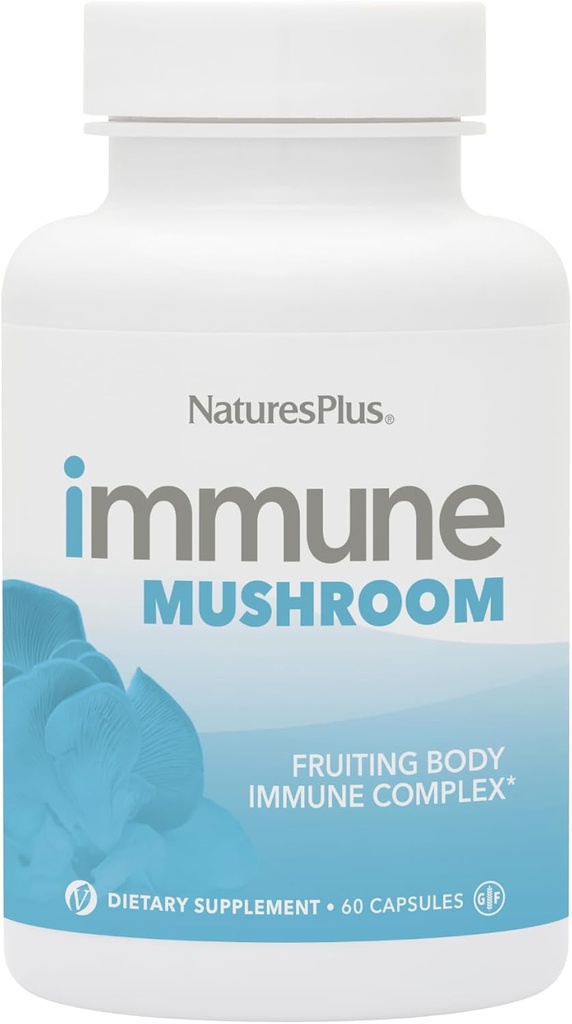 Natures Plus immunsvampe - 60 kapsler - Fruiting Body Immuncomplex - fra syv forskellige champignoner - Leveres Key Mikronutrients - Vegan, Gluten Free - 30 Serveringer