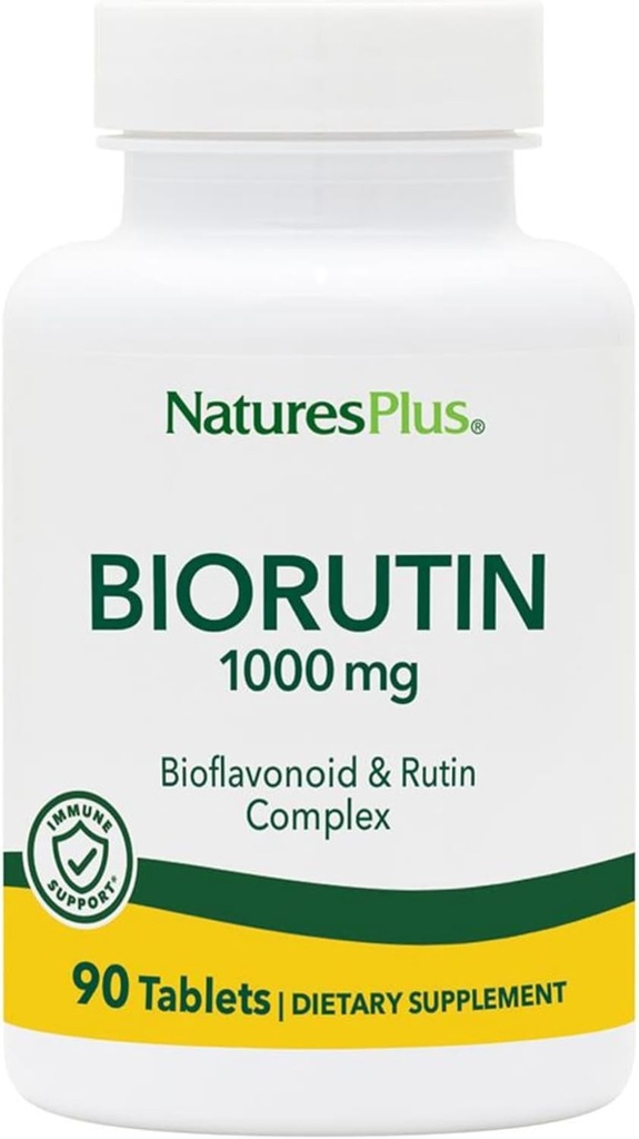 Natures Plus Biorutin 1000 mg - 90 tabletter - Bioflavonoid & Rutin Complex - Understøtter vaskulær funktion & cirkulation - Vegetar, Gluten Free - 90 Serveringer