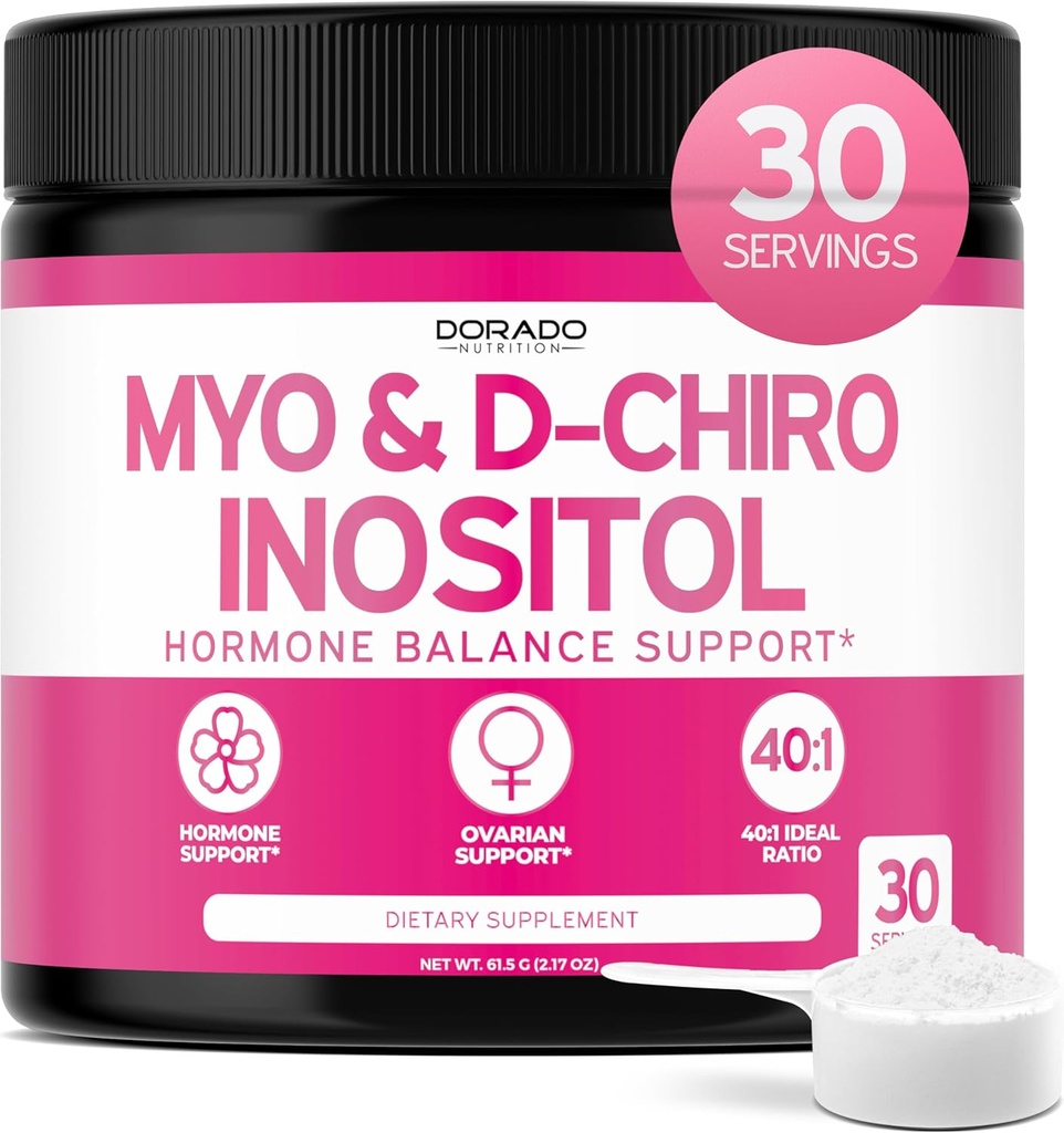 Myo- Inositol & D- Chiro Inositol supplement pulver (2050mg Per Serving Ideal 40: 1 Ratio Myo Inositol, 30 dag Supply) For Hormone Balance for Women & Ovarial Health - tredjeparts testet, Vegan & USA Made
