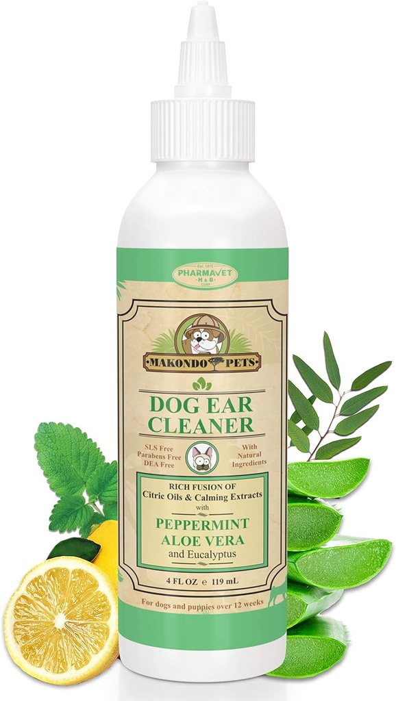 Hund Ear Renere Løsning med pebermynte Aroma Mea124; Dens naturlige ekstrakter hjælpemidler i Hund Ear mites Behandling ved at fjerne voks, rester & Odor Mea124; Hund Ear Wash / Otic Cat Ear Cleaner Drops Measup Ear Cleaner