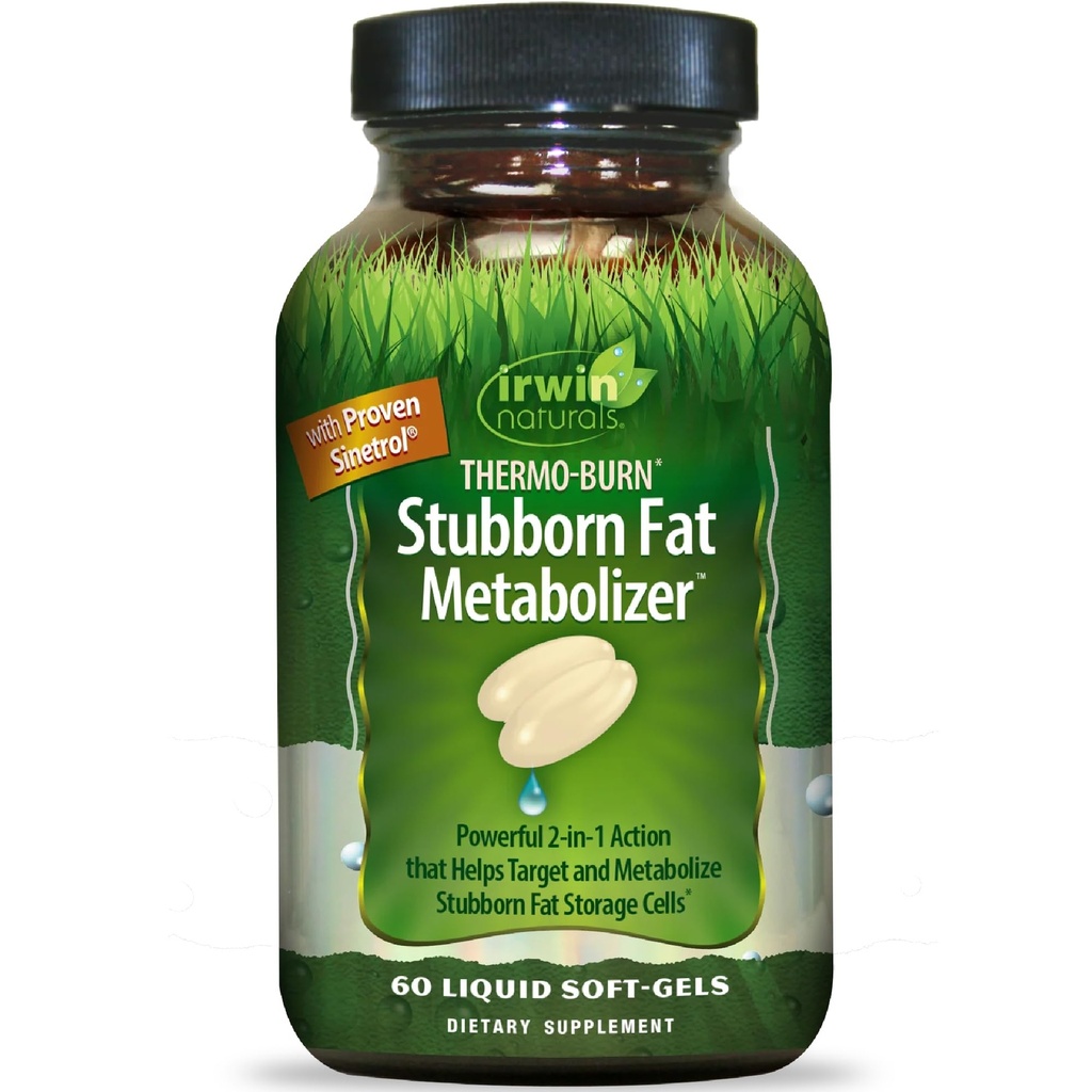 Irwin Naturals Termo- Burn Stubborn Fat Metabolizer - 60 Flydende Soft- Gels - Combines Green Tea Extract (EGCG), MCT Oil & Coffein - 20 Servere
