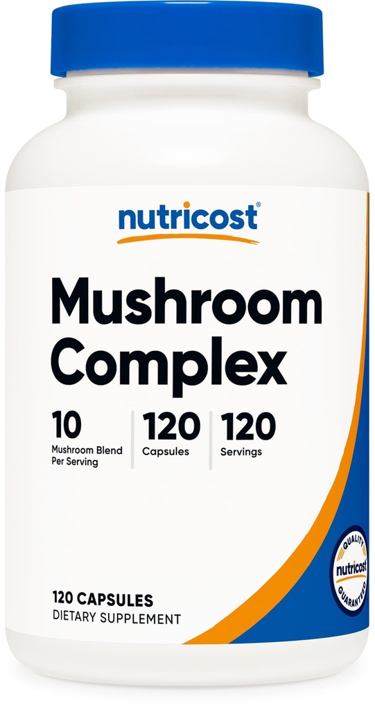 Nutricost Mushroom Complex Supplement, 120 Kapsler - 10 Mushroom Blend (med Reishi, Maitake, Shiitake, Lions Mane, og mere) - Non- GMO og Gluten Free