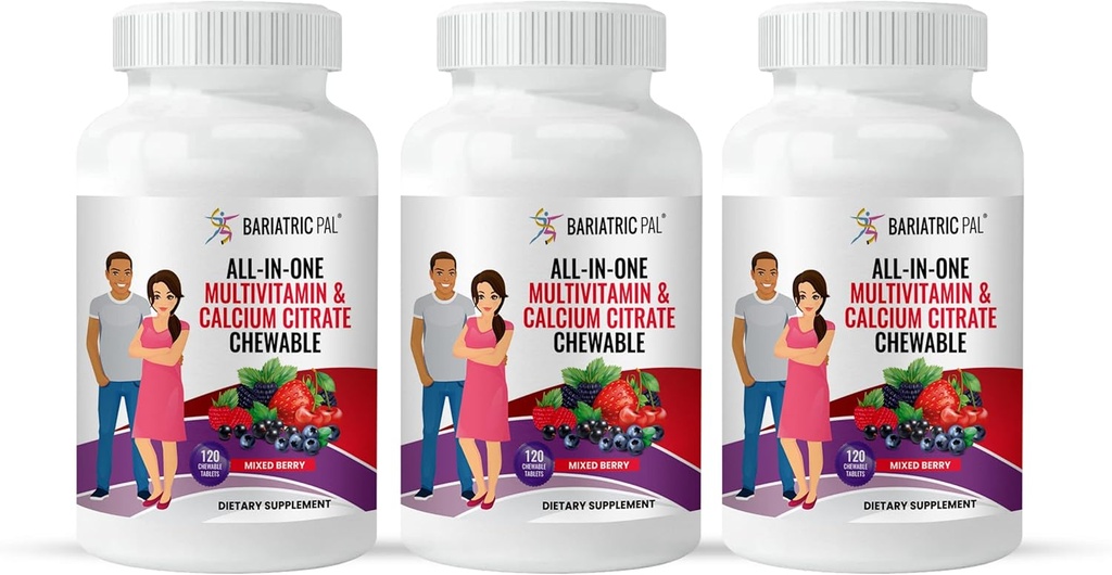 BariatricPal "All- in- ONE Chewable Multivitamin med Calcium Citrate & Iron - blandet berry (90- Day Supply)