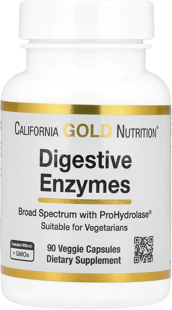 California Gold Nutrition fordøjelsesenzymer, Broad Spectrum, Egnet til vegetarer, 90 Veggie Kapsler