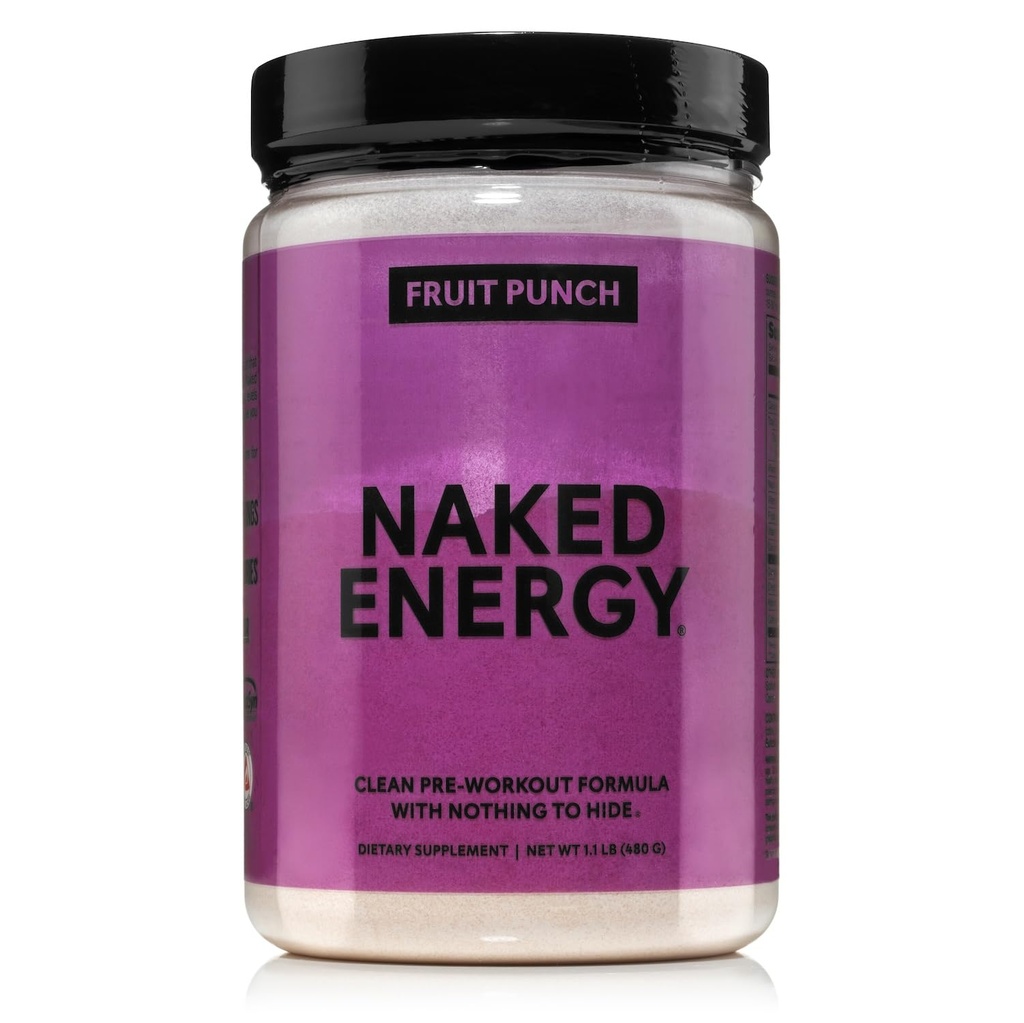 NAKED Fruit Punch Energy - Clean Pre Workout Supplement for Men and Women, NSF Certified, Vegan Friendly, No Added Sweeteners, Colors Or Flavors - 30 Servings