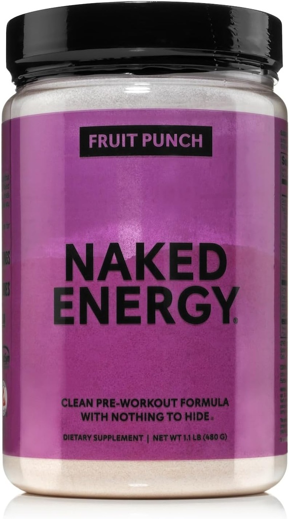 NAKED Fruit Punch Energy - Clean Pre Workout Supplement for mænd og kvinder, Vegansk Friendly, Ingen tilsat sødestoffer, farver eller flavors - 30 Tjenester