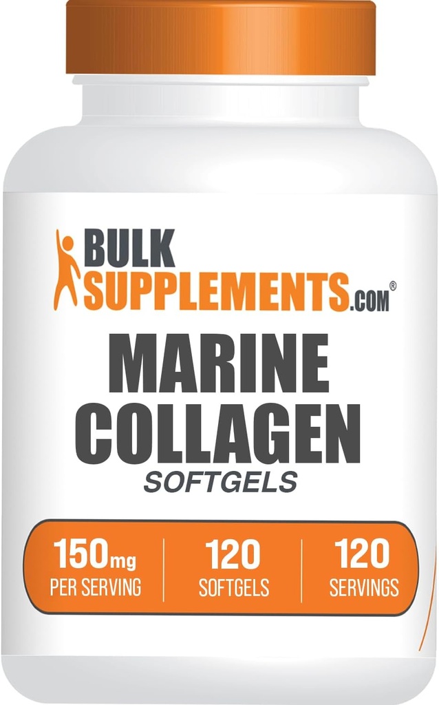 BulkSupplements.com Marine Collagen Softgels - Collagen Supplement, Collagen for kvinder & mænd, 150mg af Collagen - Gluten Free, 1 Softgel per servering, 120 Greve (Pack of 1)