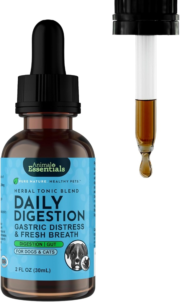 Animal Essentials Daglig fordøjelse for hunde & katte - fordøjelsesstøtte, frisk ånde, ingefær Root, Fennel frø ekstrakt, flydende supplement - 2 Fl Oz