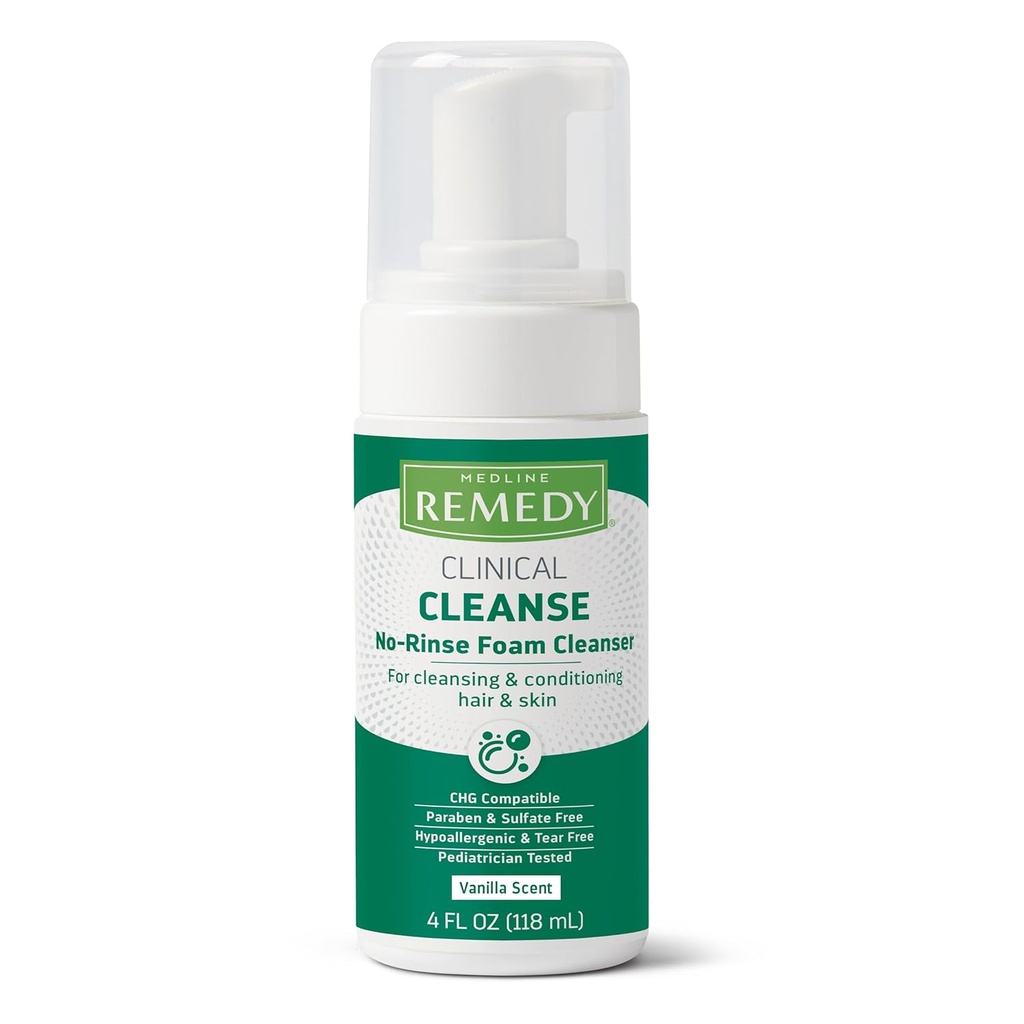 Medline Remedy Clinical No- Rinse Foam Cleanser, Vanilla Stift (4 fl oz) - Hydrating Shampoo og krop vask for følsomme hud, Paraben og Sulfate fri, For Ansigt, hår, og alle aldre